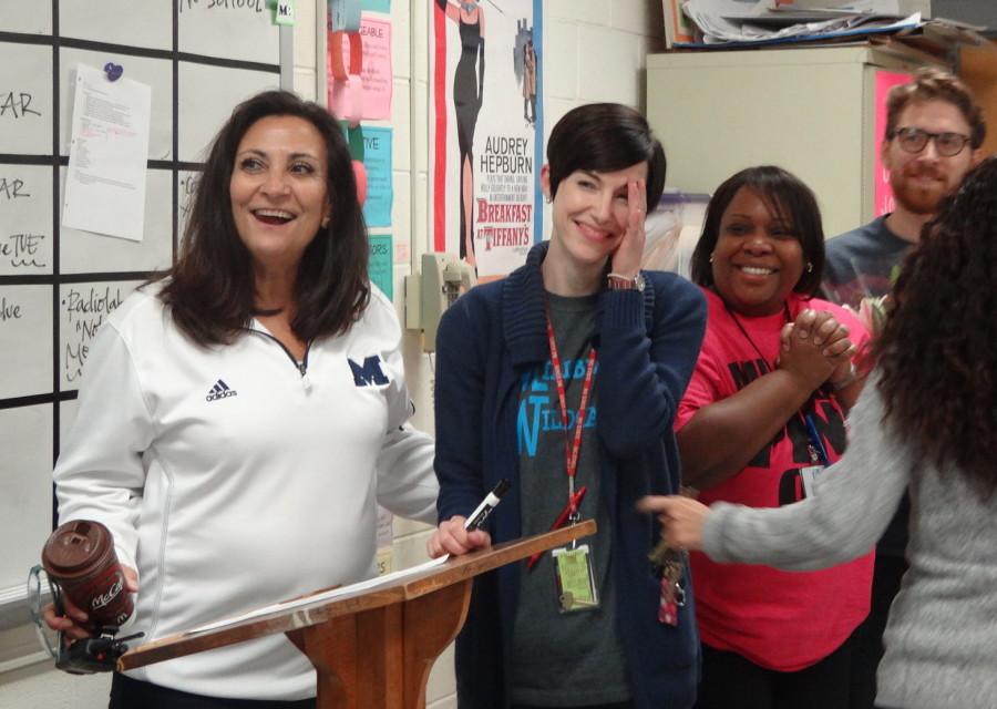 
Slightly embarrassed by the attention, a modest Mrs. Genesky is announced as Millbrook’s Teacher of the Year. Mrs. Genesky is deserving of this distinction as she is the English I team leader, an IB teacher, and advisor to the Key Club and Junior Class Council. 

