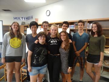 During a welcoming reception in the media center, the Foreign Exchange students take a moment to pose with each other. This year our guests come to us from Germany and Italy.