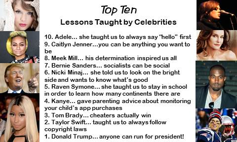 Top Ten lessons taught by celebrities