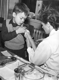 A little boy in Sweden has to get a polio vaccine in the hope of preventing the dangerous virus. Scientists hope that by taking already existing viruses and mutating them, they can stay one step ahead of these microscopic villains.
