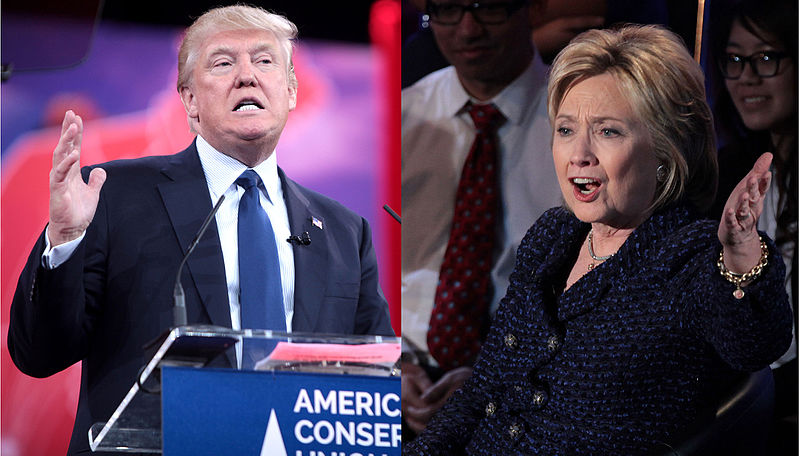 During their 2016 presidential campaigns, Donald Trump and Hillary Clinton give speeches to potential voters. To find out more information on their individual platforms, visit their websites at donaldjtrump.com and hillaryclinton.com.