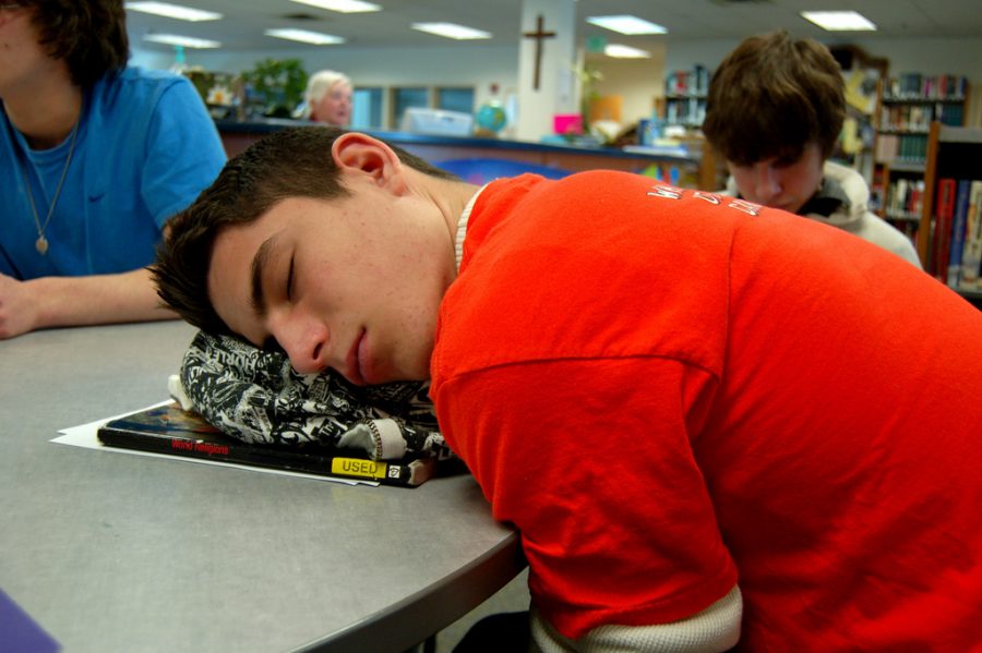 This student sleeping in the library clearly did not get enough sleep the night before. Lack of sleep can cause a student’s performance in school to go down and distract them from getting work done.