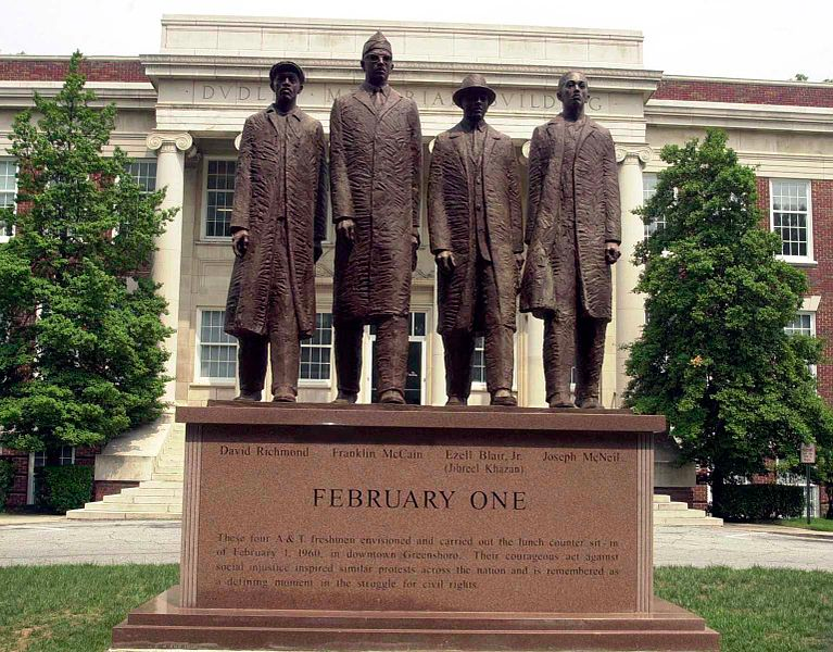 This+statue+located+on+the+campus+of+NC+A%26amp%3BT+University+was+dedicated+to+the+four+young+African+American+men+who+began+series+of+peaceful+protests+for+equal+rights+and+desegregation+of+the+Woolworth+store.+Their+actions+shocked+the+whole+country+and+ultimately+changed+history.%0A%0A