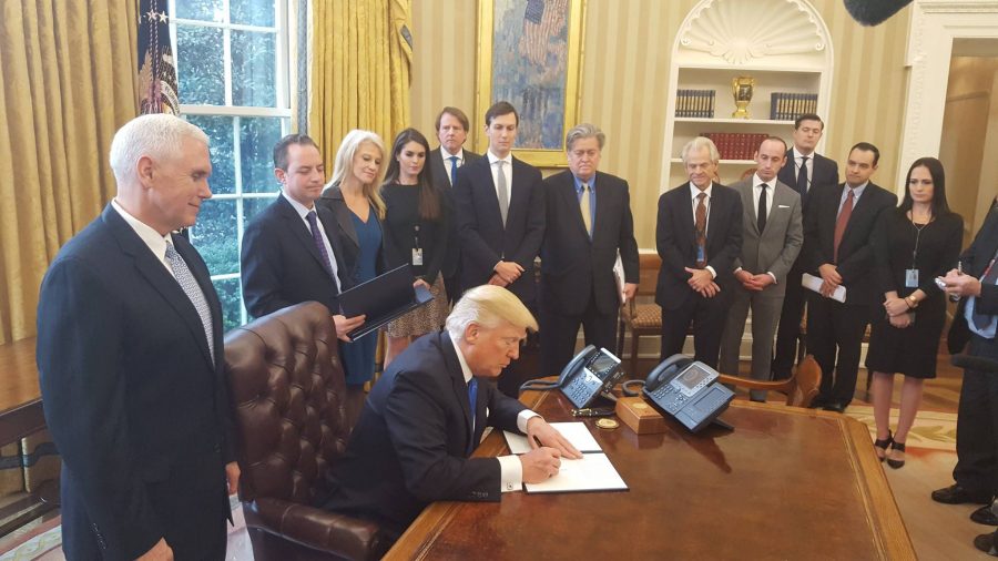 Starting with his first day in office, President Trump began signing executive orders. He has signed twelve orders in his first two months in office. 