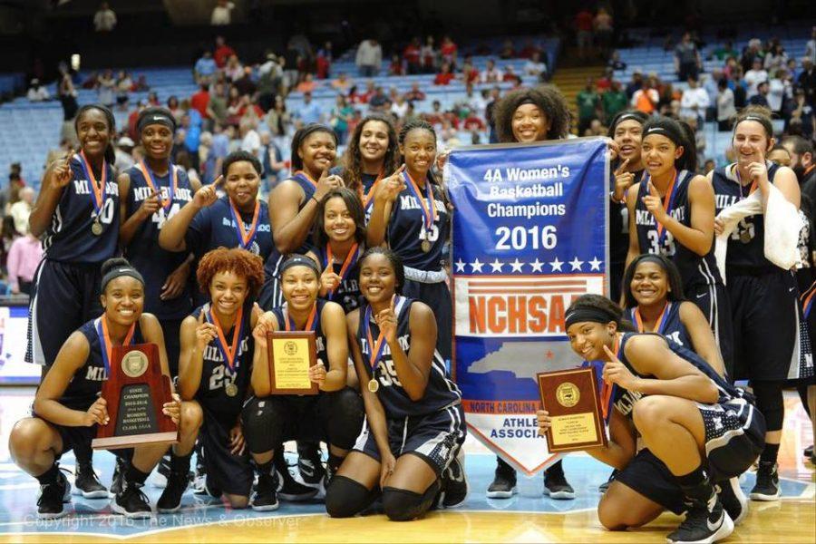 Winning the state championship in 2016 over Northwest Guilford, Millbrook poses for a team picture as champions. This win in the state’s biggest game legitimized the Class of 2017’s legacy.