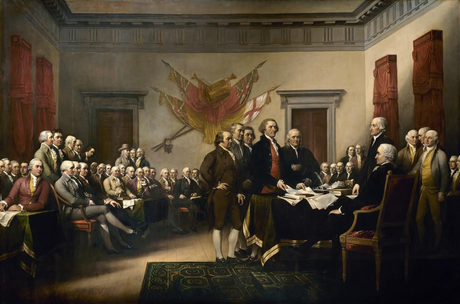 Presenting a draft of the Declaration of Independence, fifty men are circled around the room in John Trumbull’s famous painting fittingly titled “Declaration of Independence.” Recently, a parchment of the Declaration of Independence was discovered in the United Kingdom by Danielle Allen and Emily Sneff.