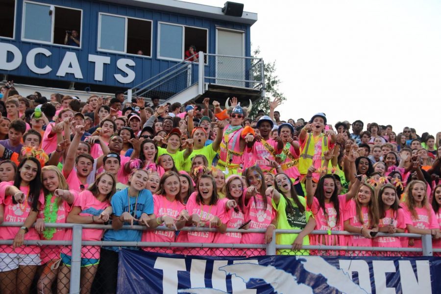 Maniacy at its finest. Pictured are the bright and smiling faces of Millbrook Maniacs doing what they do best. Friday night football games are a great opportunity for the student body to bond with one another while showing their support of Millbrook’s football program. 