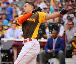 Swinging in the 2016 home run derby, Giancarlo Stanton hits a monster home run. Giancarlo Stanton was traded to the New York Yankees on Saturday and will join the likes of Aaron Judge and Gary Sanchez.  
