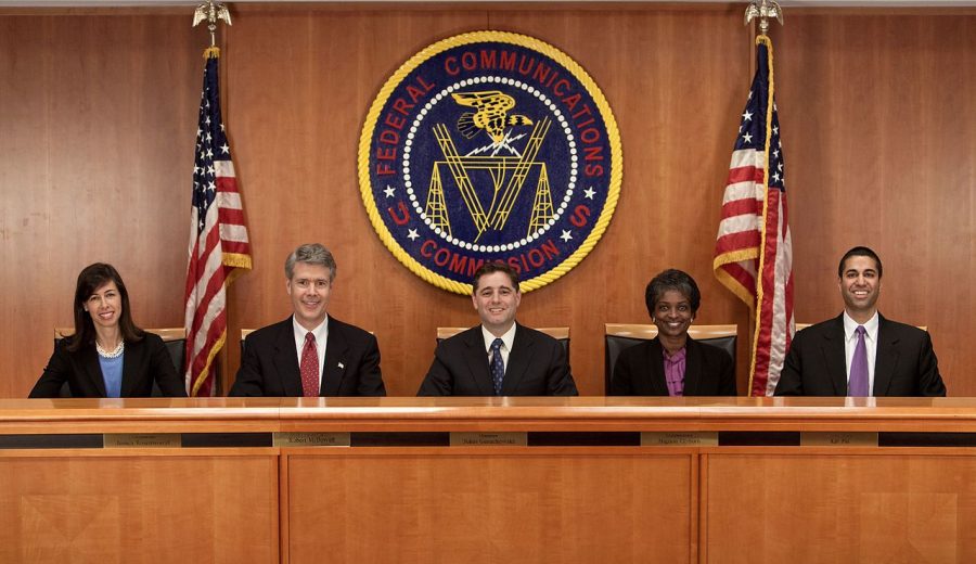 Smiling from cheek to cheek, the Federal Communications Commissions chairs and commissioners responsible for repealing net neutrality. Chairman Ajit Pai, pictured far right, has succeeded in making this monumental change. 
