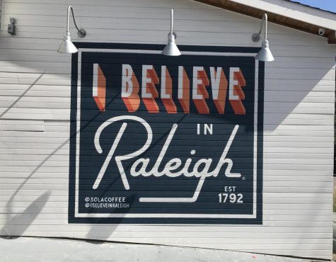 Representing the I Believe in Raleigh movement, the mural is painted across the back of the picturesque Sola Coffee Café. Sola is the perfect place for anyone looking for a cozy, laid-back dining experience and a taste of some of the best food in Raleigh.