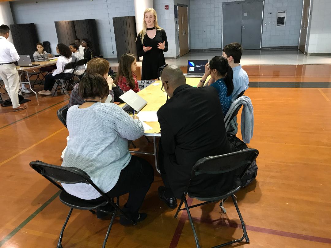 Presenting her project about social media, sophomore Carmen Blackwell speaks confidently. This week was presentation week for all sophomores, as they were all required to complete this six month long process to create a product of some kind for their personal project.