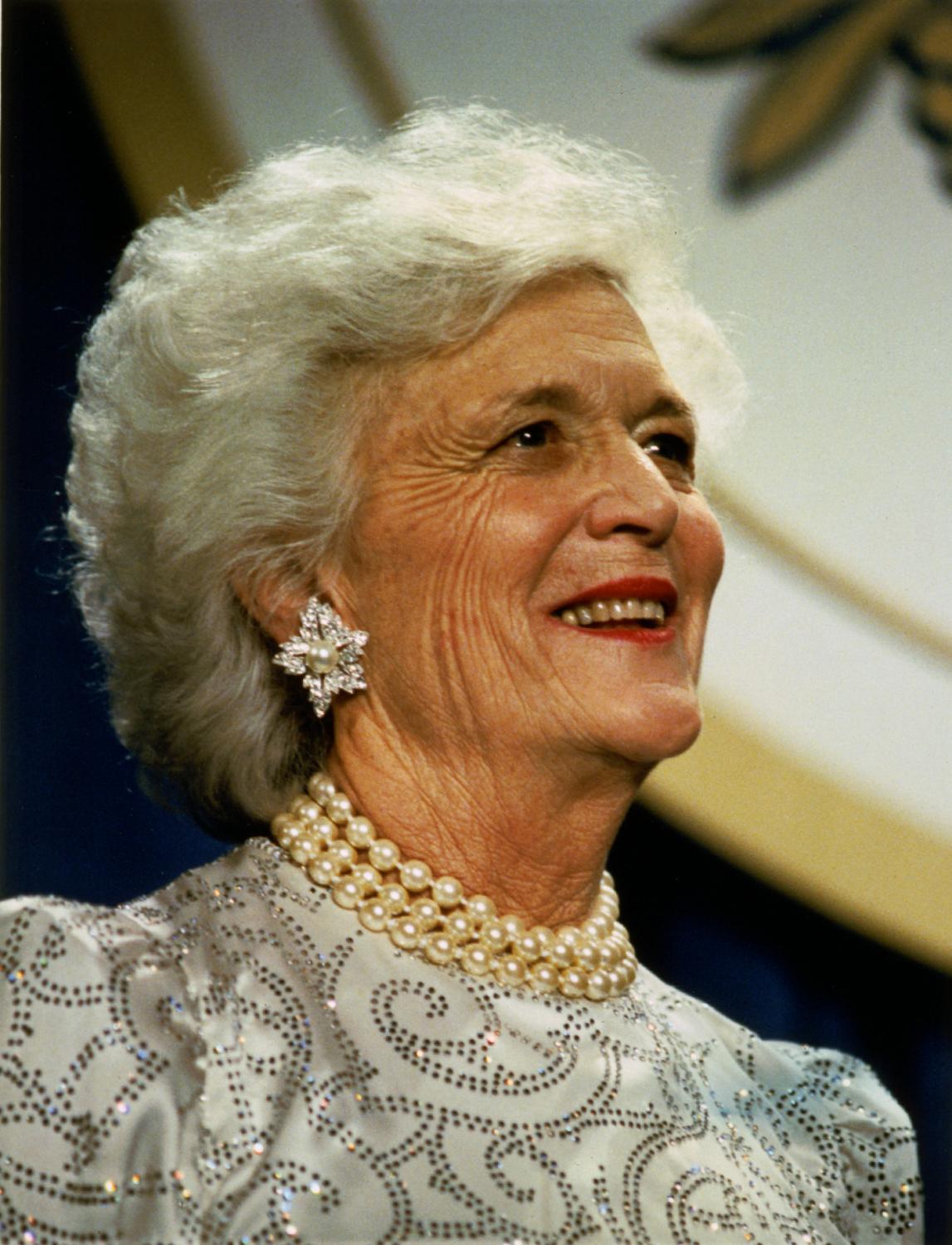 Smiling into the distance with her signature pearls visible, Barbara Bush is seen as “everyone’s grandmother.” Mrs. Bush passed away on Tuesday, April 17.