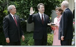 Being sworn into the United States Court of Appeals for the District of Columbia Circuit in June, 2006, Brett Kavanugh is pictured with former president George Bush. Kavanaugh has recently become the center of attention, when sexual allegations arose surrounding him by three women. 