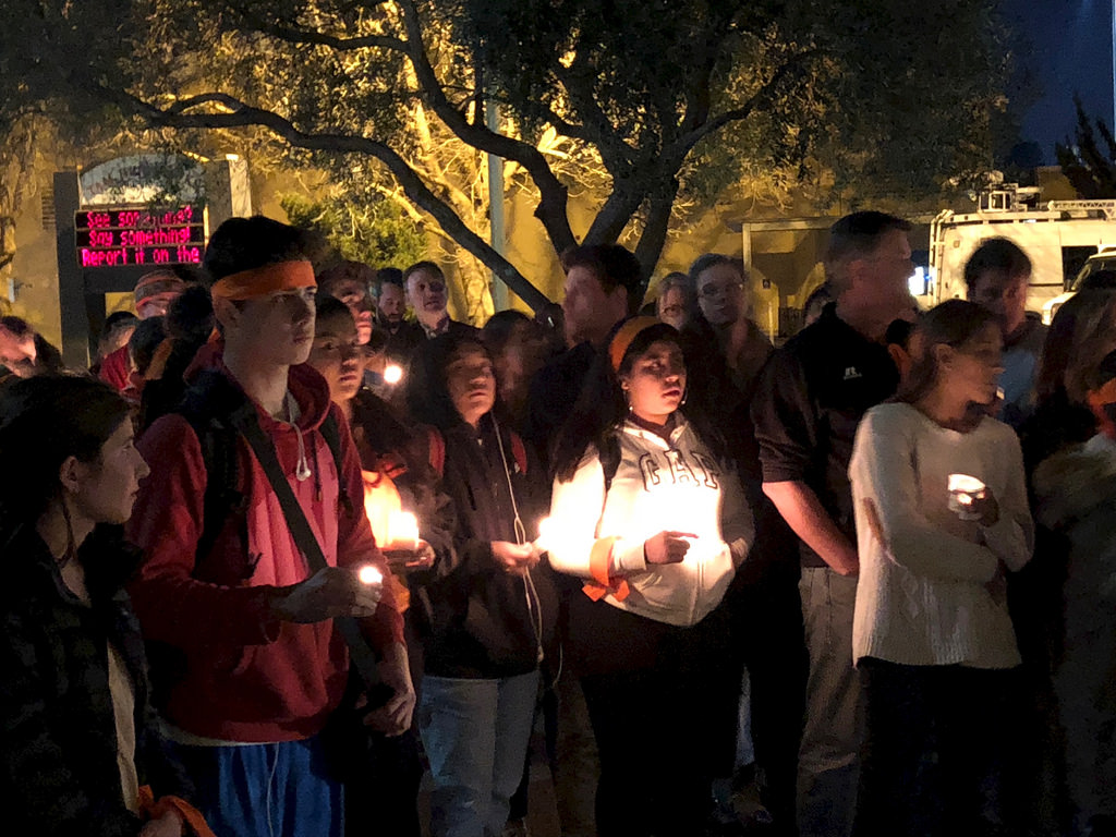 To honor those lost at the Parkland High School Shooting, Tam High School students participate in a vigil. Students at Butler held a similar vigil to remember Bobby McKeithen.