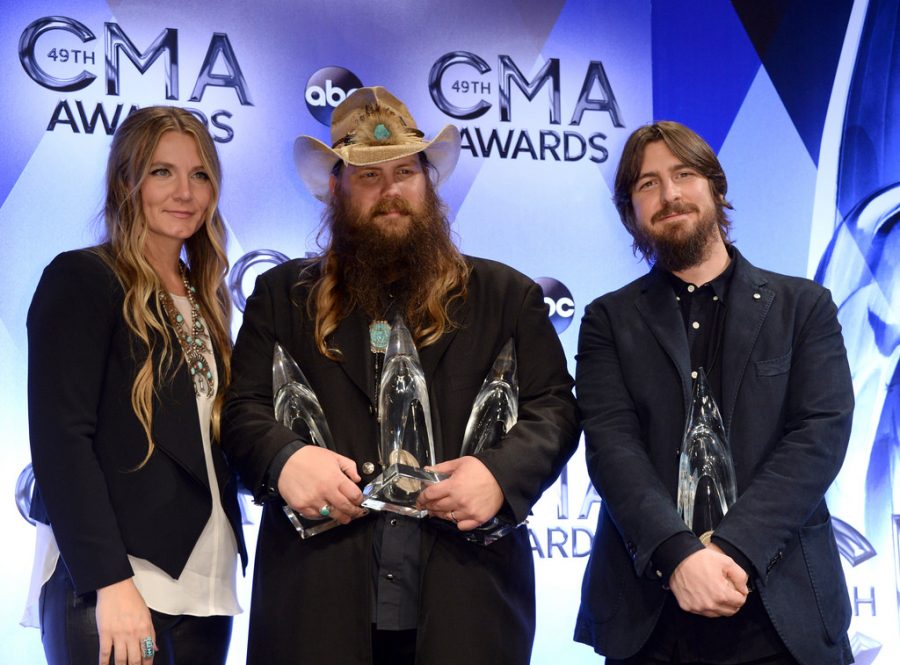 Posing proudly for the camera, 2017 Male Vocalist of the Year, Chris Stapleton shows off his many accolades from the night. Nominated in five different categories, it is expected to once again be a big night for Chris Stapleton. 