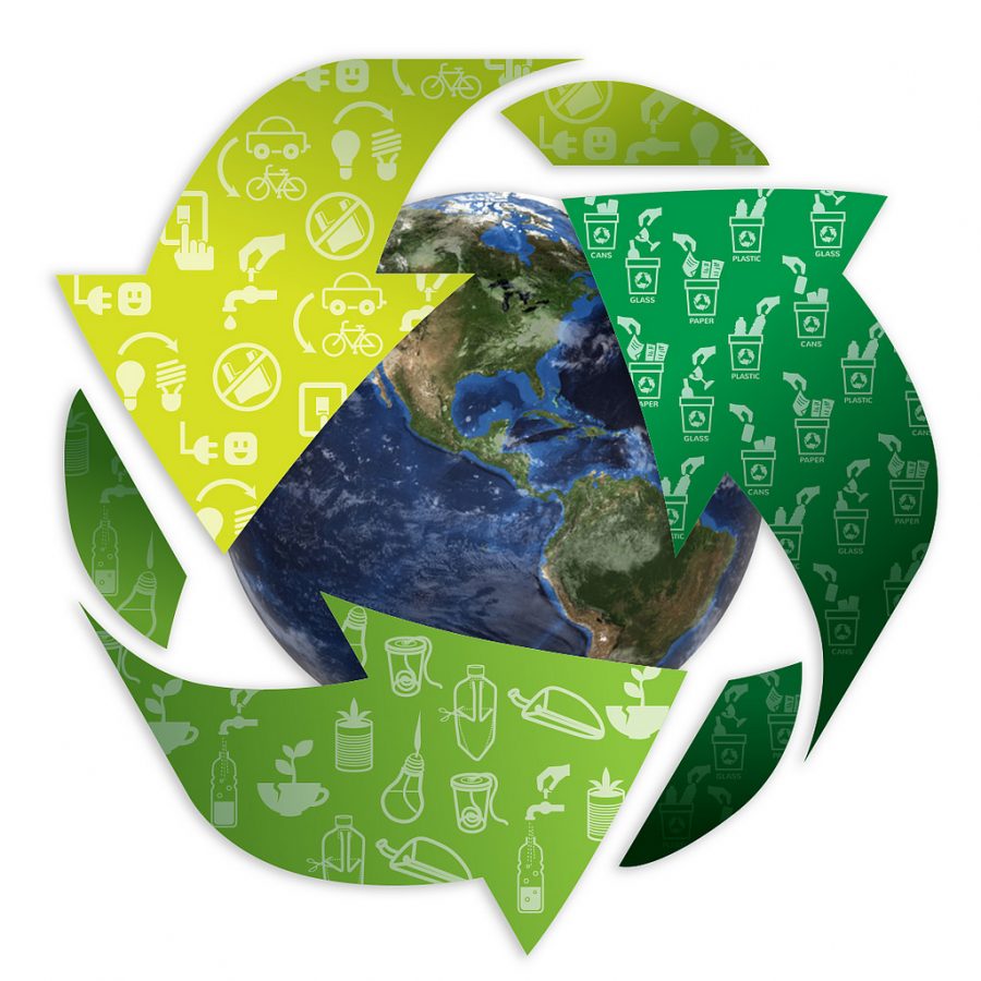Surrounding the Earth is the well known recycle symbol. People know about recycling and its great benefits to sustainability. Unfortunately, the large amount that we should be recycling is lacking, especially with plastic being used everyday.