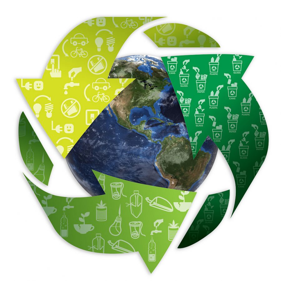 Surrounding+the+Earth+is+the+well+known+recycle+symbol.+People+know+about+recycling+and+its+great+benefits+to+sustainability.+Unfortunately%2C+the+large+amount+that+we+should+be+recycling+is+lacking%2C+especially+with+plastic+being+used+everyday.