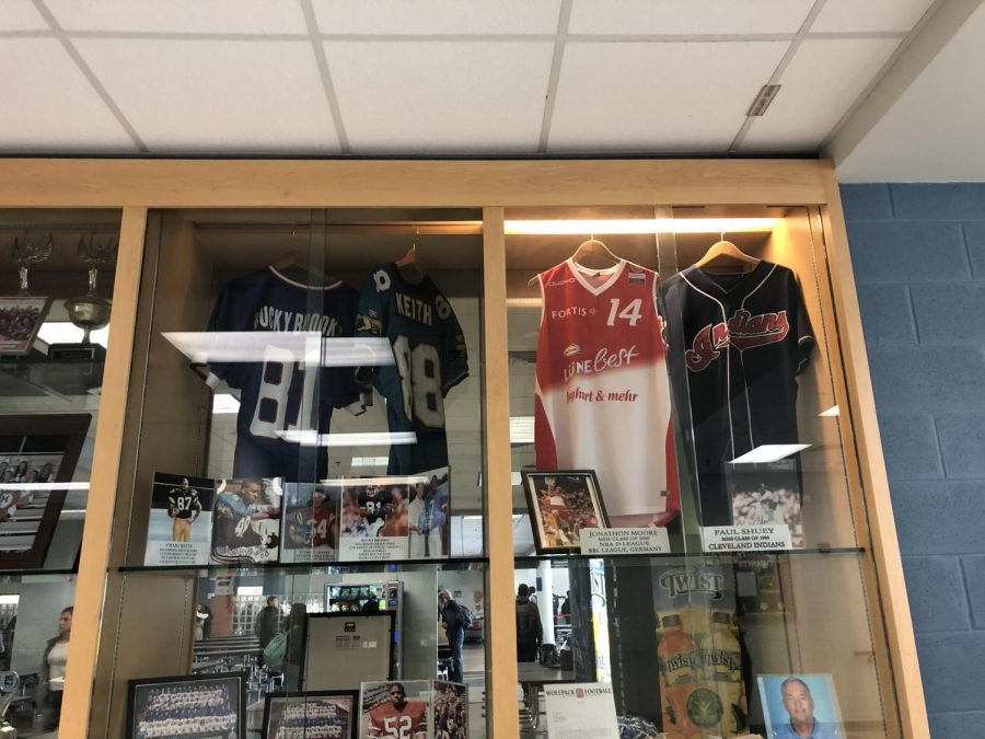 Autographs and jerseys sit on display near the cafeteria. These were provided by some of the multiple Millbrook who play professional sports today. Millbrook has produced multiple well-known alumni who followed their dreams and made it big!