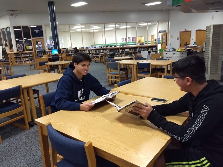 Studying in a group, Millbrook sophomores Adrian Robles and Ethan Lentz prepare for the upcoming midterms. Forming a study group can be a very useful strategy to help expand your understanding and keep you motivated.