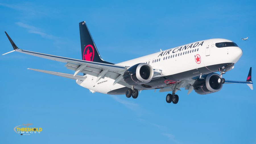 Landing on the runway, this Air Canada Boeing 737 MAX 8 completes its trip. Canada was one of the many countries to take these planes out of their flight rotations after another crash happened in Ethiopia. 
