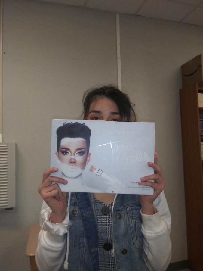 Holding a Morphe X James Charles pallet, sophomore Melanie Montero De Leon is glad she has one of the sold out products. James Charles has yet to restock these pallets, but they are planned to come back sometime this year.
