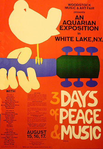 Promoting the first Woodstock music festival held in White Lake, New York some forty-three miles from Woodstock, organizer Michael Lang and his three partners released the lineup for the first-ever Woodstock music festival. Attendants included Led Zeppelin, The Rolling Stones, John Lennon, Jimi Hendrix, and more.