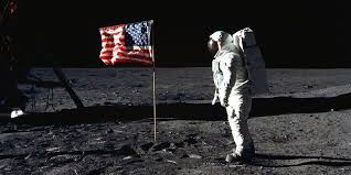 Waving in the wind on the moon (wait a minute...), the American flag stands tall on the surface. Although six percent of Americans believed that the Apollo 11 mission was a hoax in 1999, it has been proven time and time again to be legitimate and altogether a win for Americans.