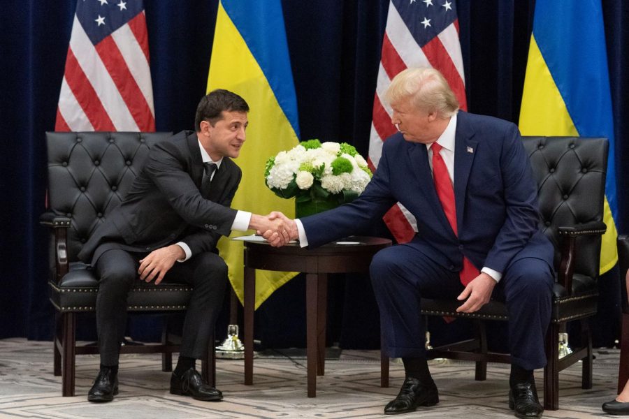 Shaking+Ukrainian+President+Volodymyr+Zelensky%E2%80%99s+hand%2C+US+President+Donald+Trump+met+with+his+Ukrainian+counterpart+in+September.+A+phone+call+between+these+two+leaders+is+the+primary+cause+for+the+articles+of+impeachment+against+Donald+Trump.+