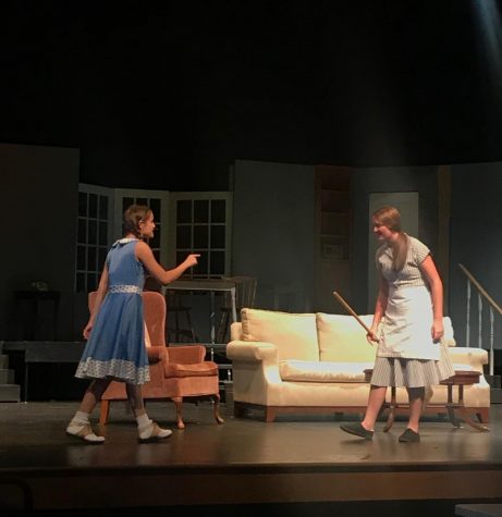 Rehearsing for the fall play, freshman Lily Kindsvatter takes on her role as Rhoda Penmark. Lily gained a lead role in Bad Seed despite learning how to act just this year.