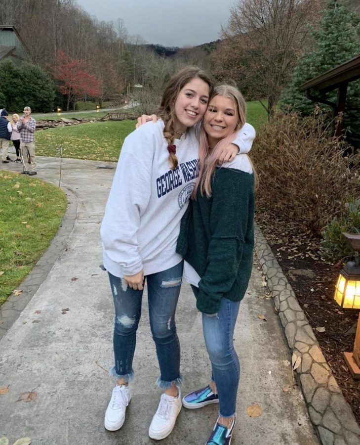 Hugging senior Ella Schaffner, junior Elizabeth Griffies captures her friendship after a weekend working with her. Although Schaffner is type A and Griffies is type B, the combination of many attributes from each personality type make their friendship strong.