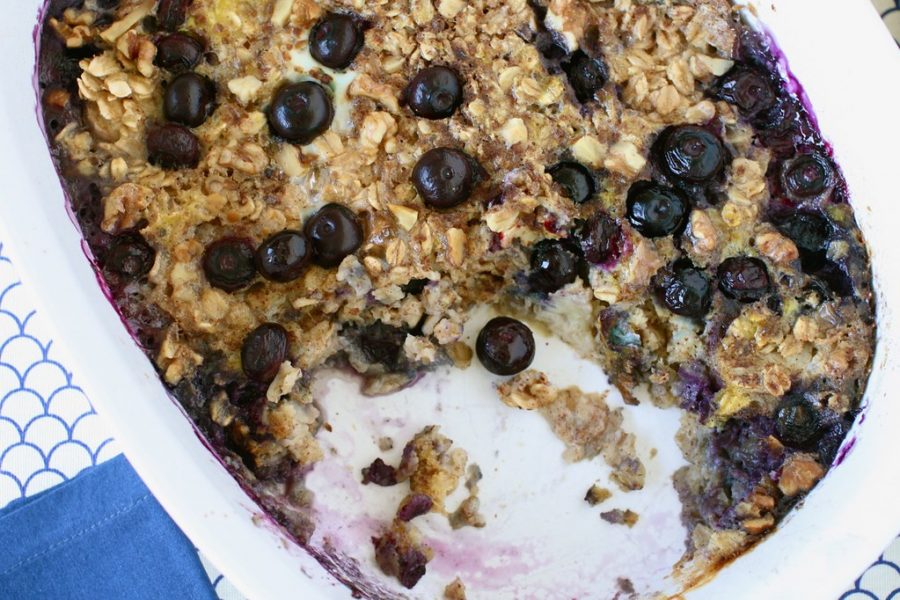 Oozing from the surface, these juicy blueberries add a burst of flavor and sweetness to this baked oatmeal. When it is hard to frequently go to the store, opt for hearty oats and frozen fruits that can last you a long time so you can still create delicious meals at home.