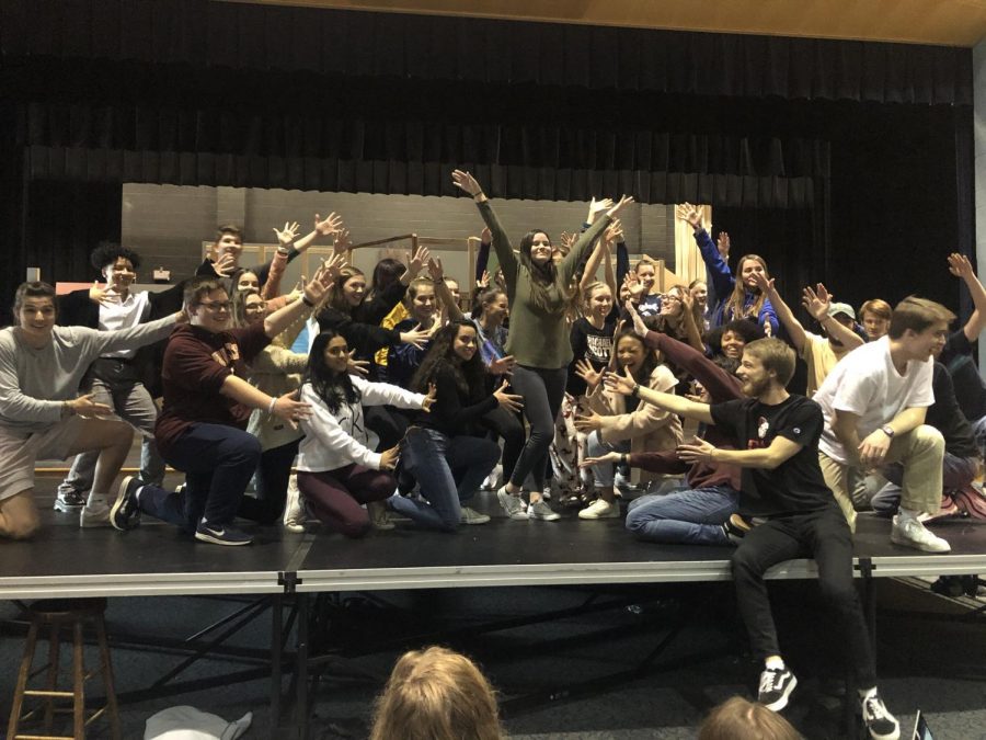  Posing after rehearsing one of their musical numbers, the talented cast and crew of this year’s spring musical Anything Goes have fun during one of their last run-throughs. The show’s cancellation was heartbreaking to the cast, crew, and Millbrook community.