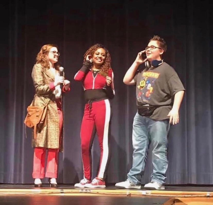 Performing with his cast mates senior Natalie Kincaid (left) and alumni Brianna Flowers (middle), Andrew’s passion for theater shines through. Andrew has managed to get lead roles throughout his high school career  and is a very talented performer. 
