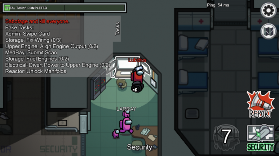 Taking the role of the imposter, a red player is found suspiciously standing over a body by his pink counterpart in the mobile game Among Us. This year has been a great one for gaming and many people have taken advantage of quarantine to play unique titles such as this one.