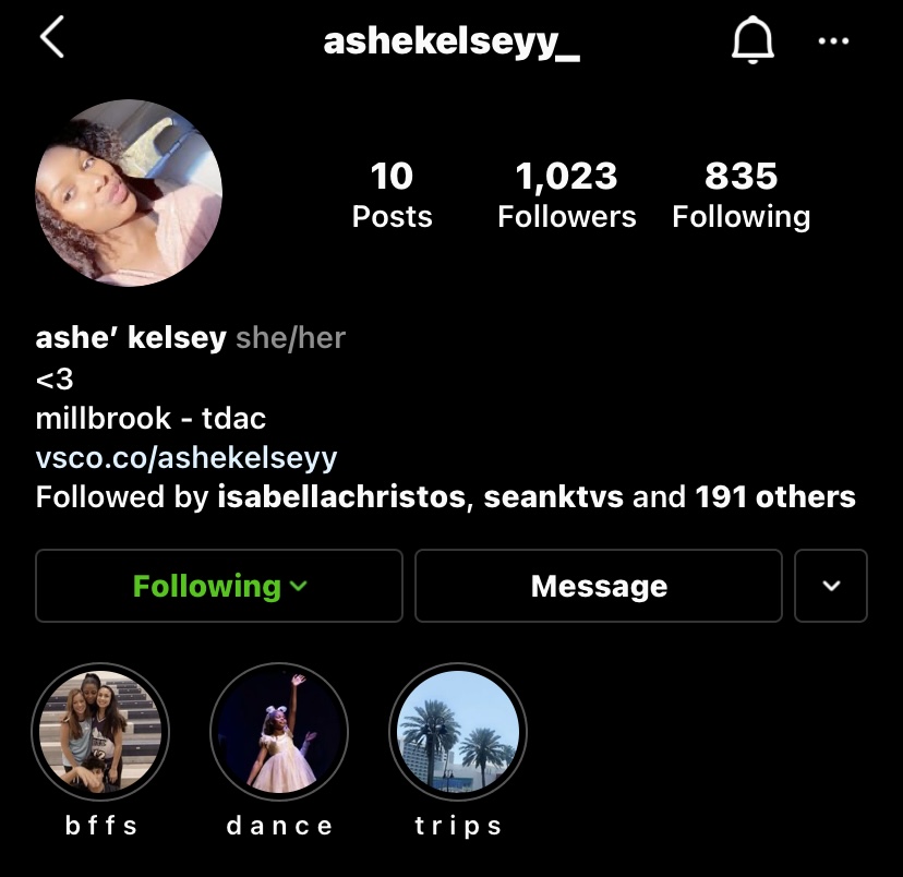 Pictured above, junior Ashe’ Kelsey chose to add her pronouns to her bio. This option allows for people to know which pronouns you prefer and makes it more gender inclusive. 
