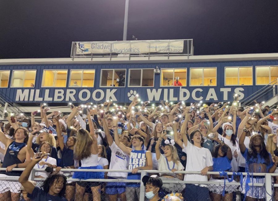 Under the Friday Night Lights, Millbrook students waved their flashlights as they sang along to “STAY” by The Kid LAROI and Justin Bieber. The  game ended with a score of 49-9, securing yet another win for Millbrook’s football season. 
