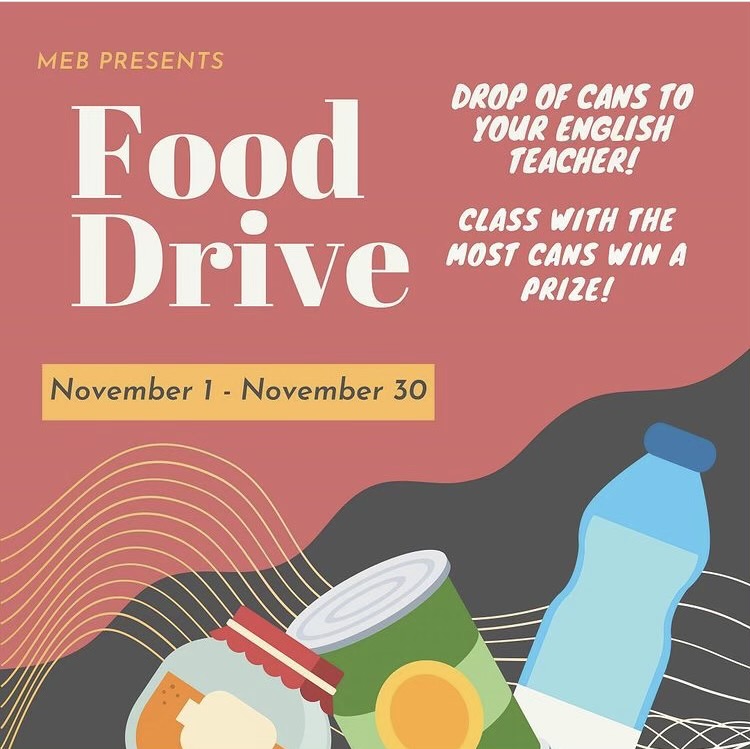 Drop donations off in English class and get a chance to win a cool prize! These donations will go towards helping others in need during the holidays.