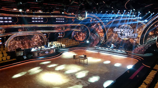 Lights fall over the empty Dancing With the Stars ballroom. Only time will tell who will take home the Mirror Ball.