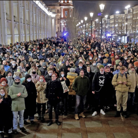 Protesters gather in St. Petersburg. They came together in order to voice their displeasure with Putin’s invasion of Ukraine.  