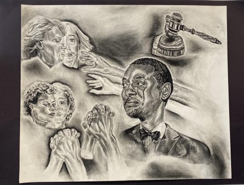 Seniors who take IB Art are involved in an exhibition to display their art projects that they have spent extensive time on. MB Nobles created this piece in her series of three pieces that are meant to portray “the Central Park five case.”
