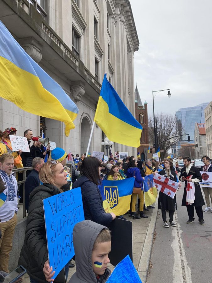 Downtown Raleigh was filled with Ukranians and non-Ukranians alike. Please support Ukraine during these detrimental times by donating time, money, or reaching out to those with Ukrainian heritage. 
