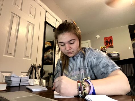 Junior Kathryn Bonsted studies hard for the AP exams. She is prepared to take the exams and is ready for them to be over. 
