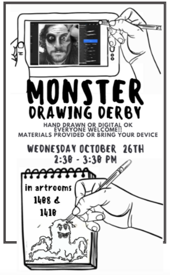 National Art Honors Society and Art Club’s poster as seen hung around Millbrook advertising their Monster Drawing Derby!