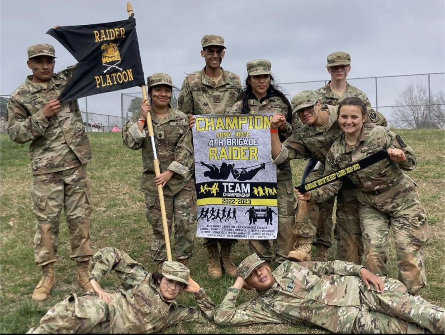 (center right, holding the black flag) Vianney has made impressive accomplishments in only three years, having reached the highest possible title she can receive of cadet sergeant major. Additionally, she has led Millbrook’s JROTC program to several victories securing her spot as one of the most successful members of the JROTC program.
