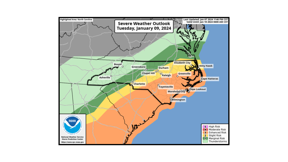 North Carolina predicted weather patterns. Intense storm January 9th, 2024
