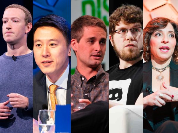 CEOs Mark Zuckerberg, Shou Zi Chew, Evan Spiegel, Jason Citron, and Linda Yaccarino.