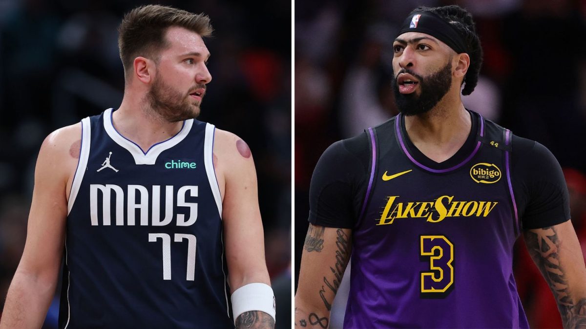 Luka Doncic with the Dallas Mavericks jersey (left). Anthony Davis with the Los Angeles Lakers (right). 