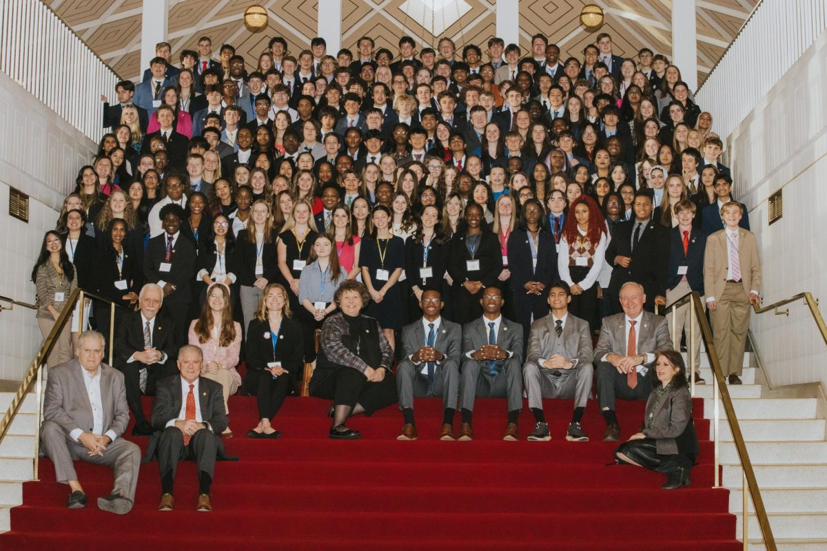 A group photo on the red stairs at the Legislature Building. It took 30 minutes to get the picture taken.
