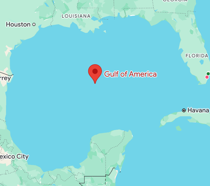 This is a photo depicting the change in Google Maps. Users in the United States will see the Gulf of America, users in Mexico will see the Gulf of Mexico, and users outside these two regions will see the Gulf of Mexico (Gulf of America).
