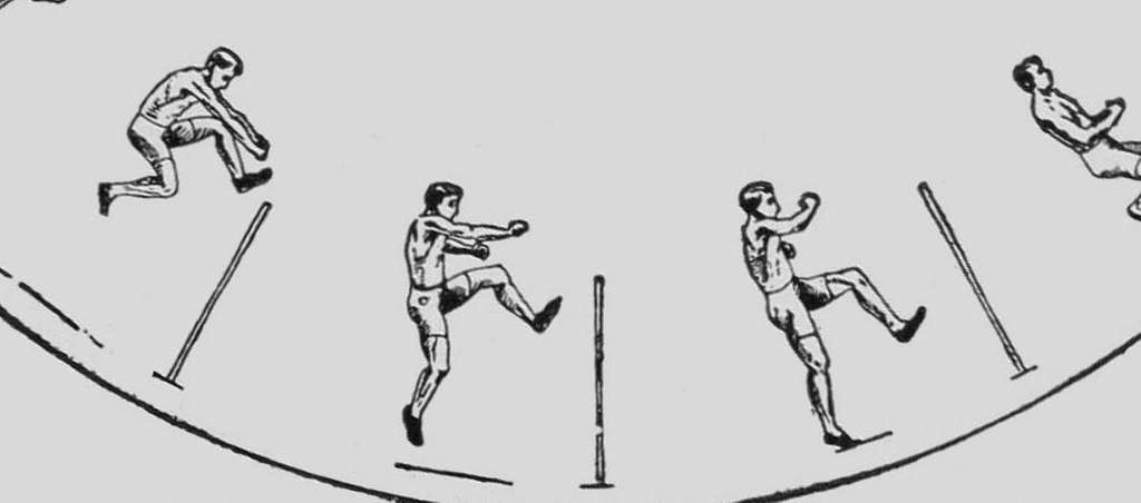 Frames of animation show a man clearing a hurdle.